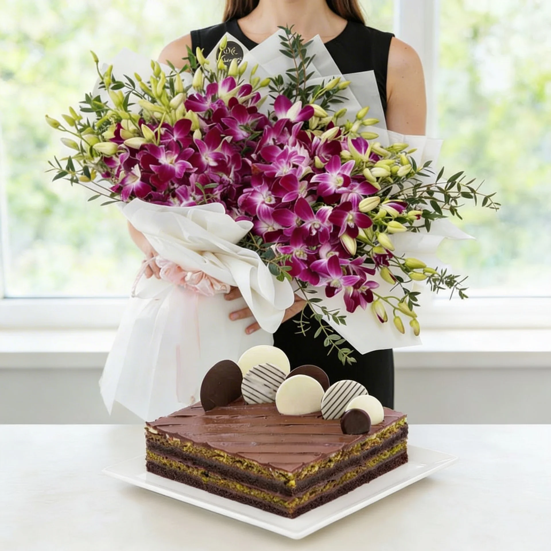 80 Purple Orchids & Pistachio Nutella Cake 80 Purple Orchids & Pistachio Nutella Cake