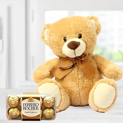 12-inch teddy bear paired with 16 Ferrero Rocher chocolates