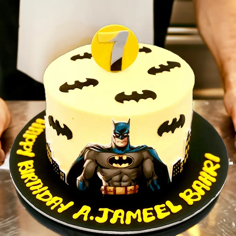 2Kg Bat Man cake featuring rich chocolate sponge and smooth chocolate ganache