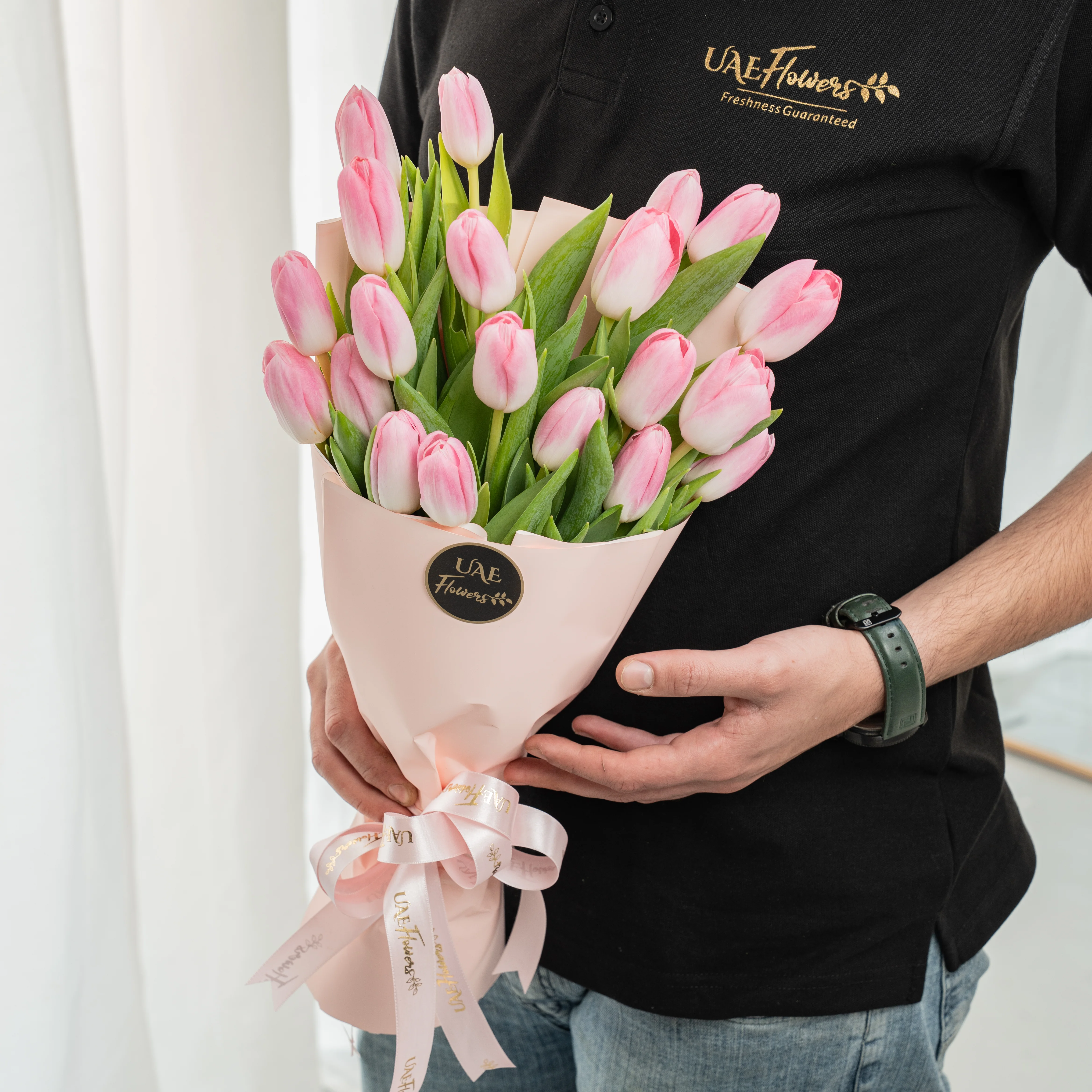 Pink 20 Tulips wrapped in pastel pink paper