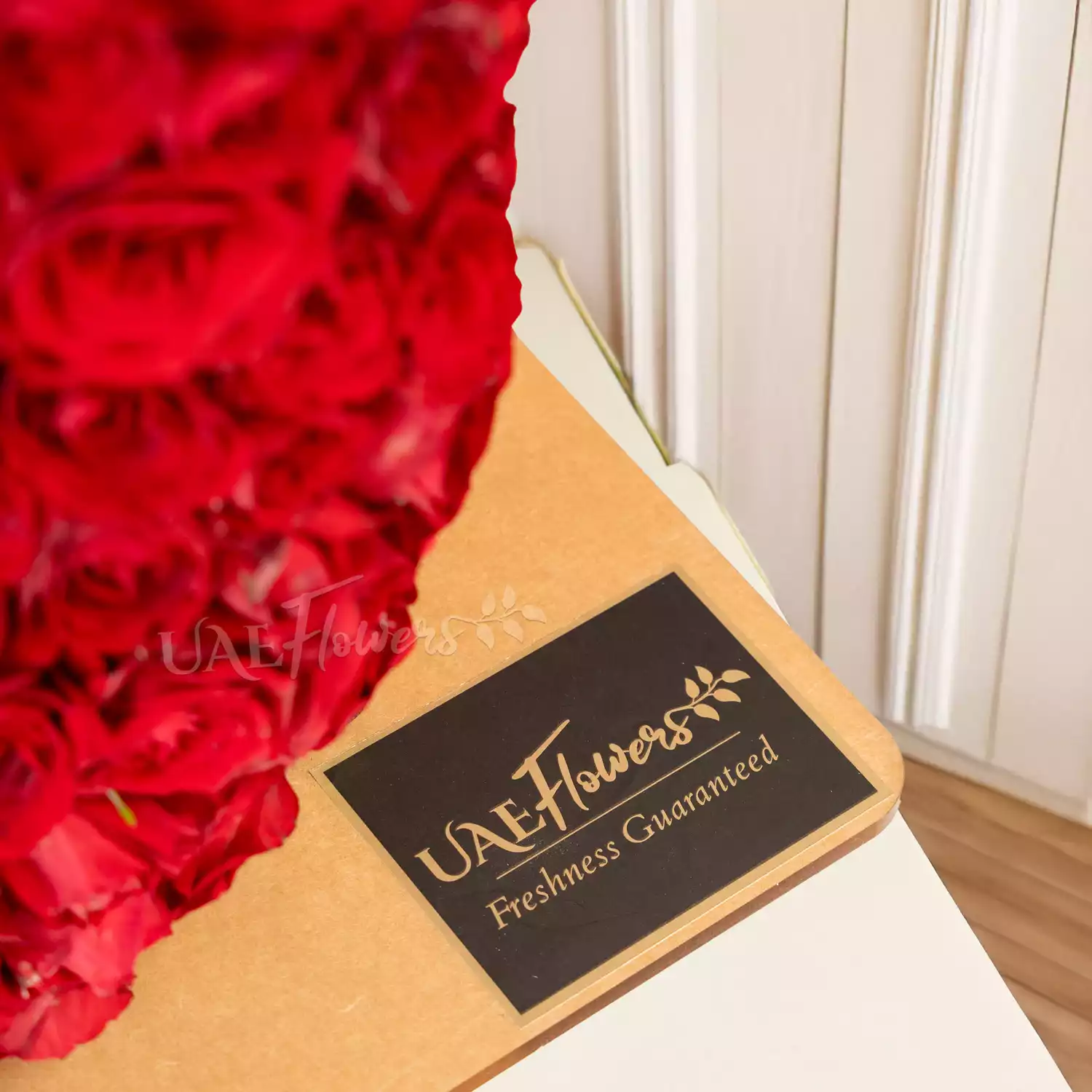 350 red spray rose buds arranged in an I Love You shape
