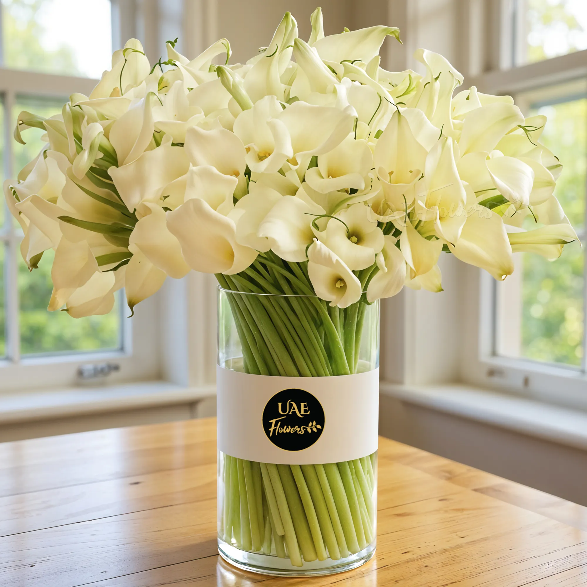 100 calla lilies in a glass Vase