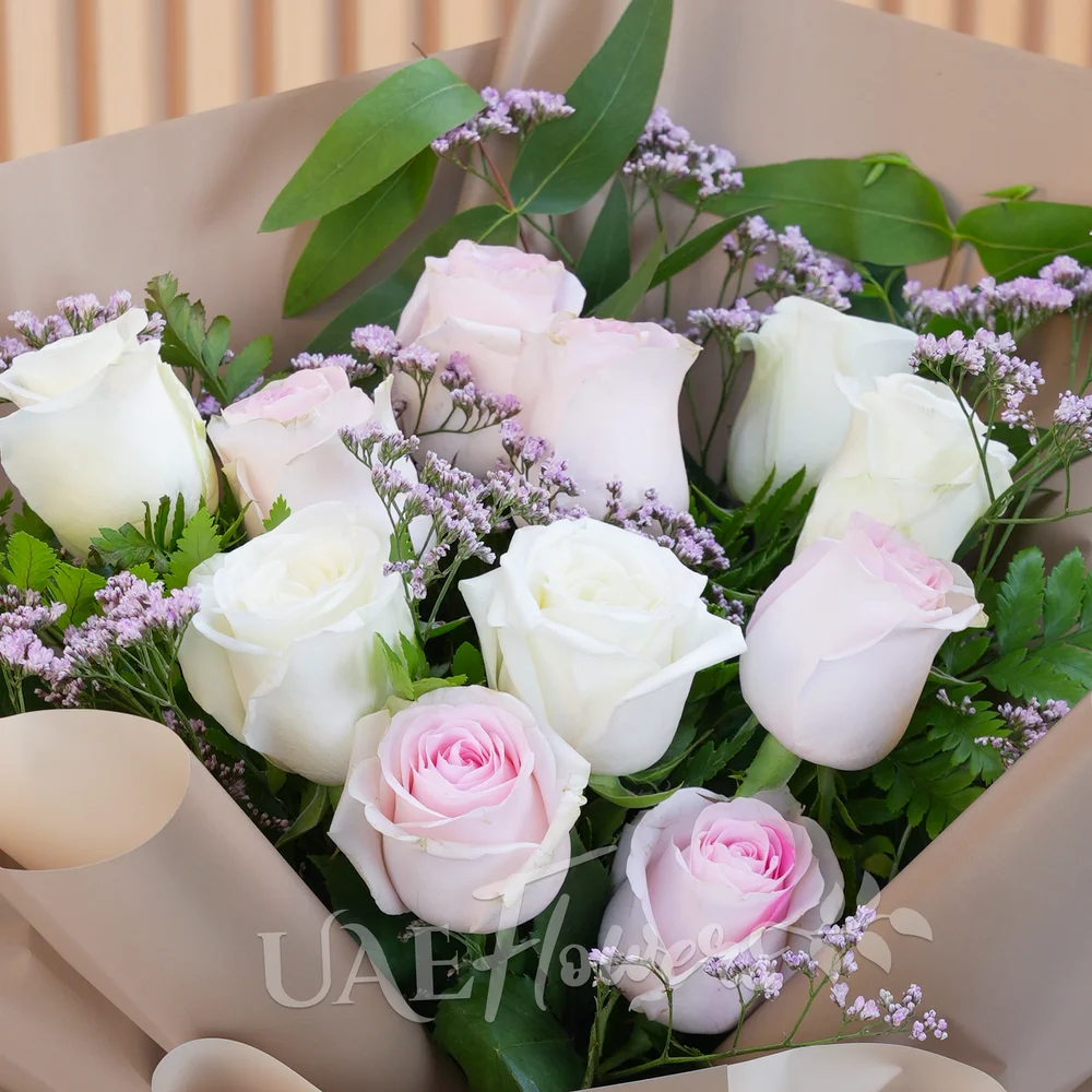 5 white roses and 6 pink roses