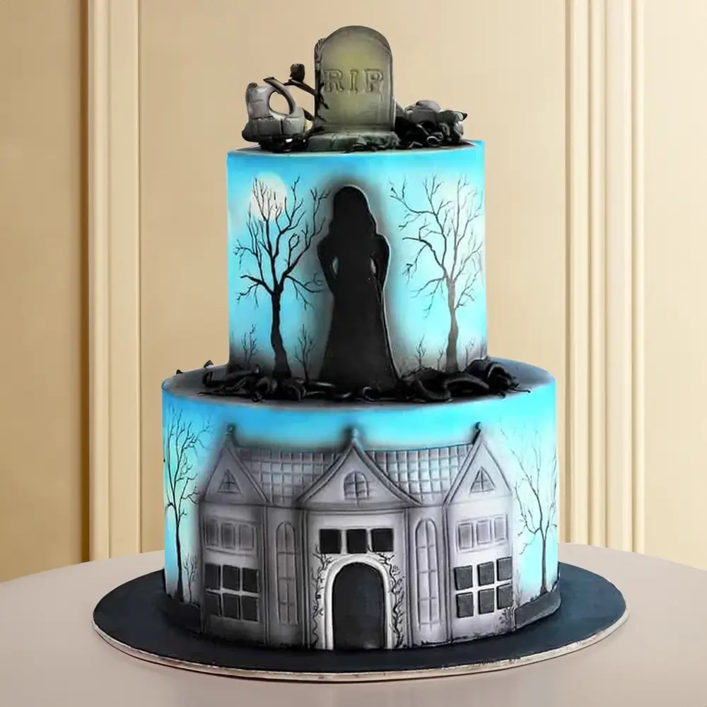 A reaper cake weighing 5 kg and filled with chocolate ganache A reaper cake weighing 5 kg and filled with chocolate ganache